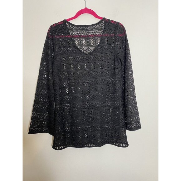 Cache Black Crochet Sheer Long Sleeve Sexy Top Size Medium Beach Cover‎ Up Boho - Picture 3 of 5